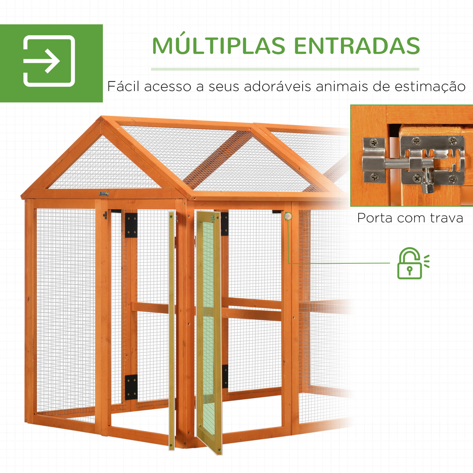 Galinheiro para exterior 140x88,5x106 cm para 1-3 galinhas com estrutura de madeira e 2 portas com fechadura madeira