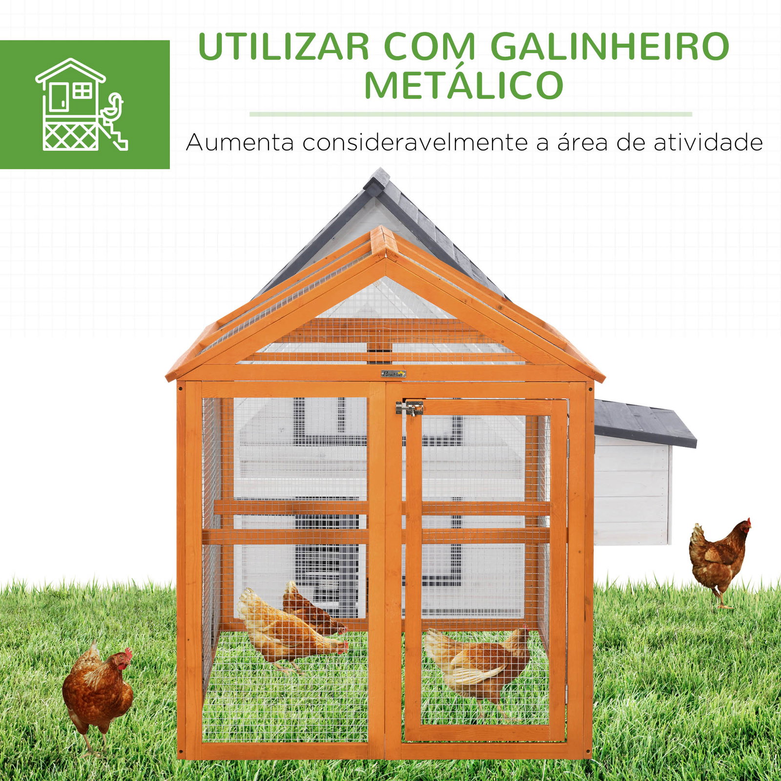 Galinheiro para exterior 140x88,5x106 cm para 1-3 galinhas com estrutura de madeira e 2 portas com fechadura madeira