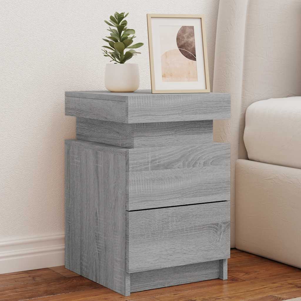 Mesa de cabeceira com luzes LED 35x39x55 cm cinzento-sonoma