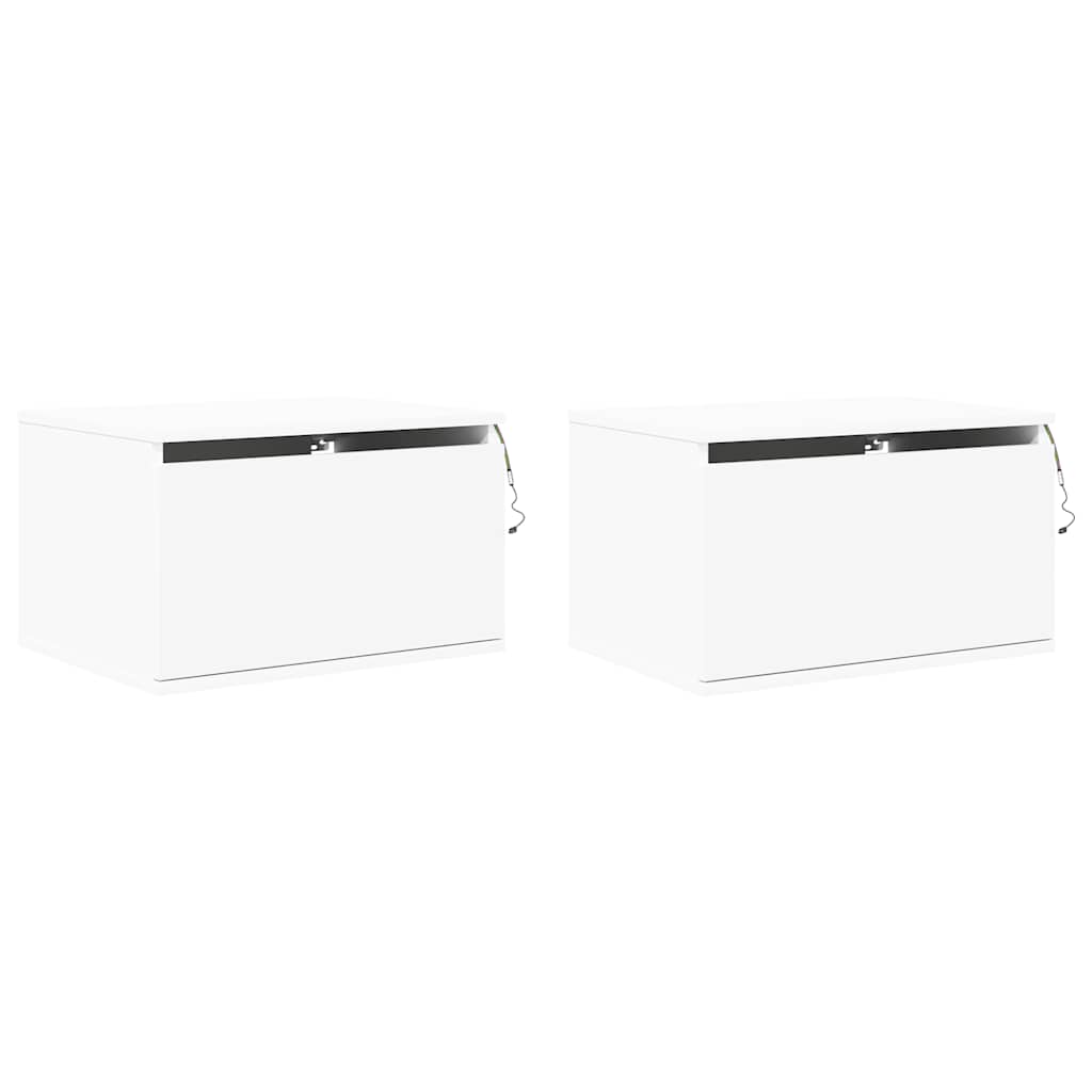 Mesas de cabeceira de parede com luzes LED 2 pcs branco