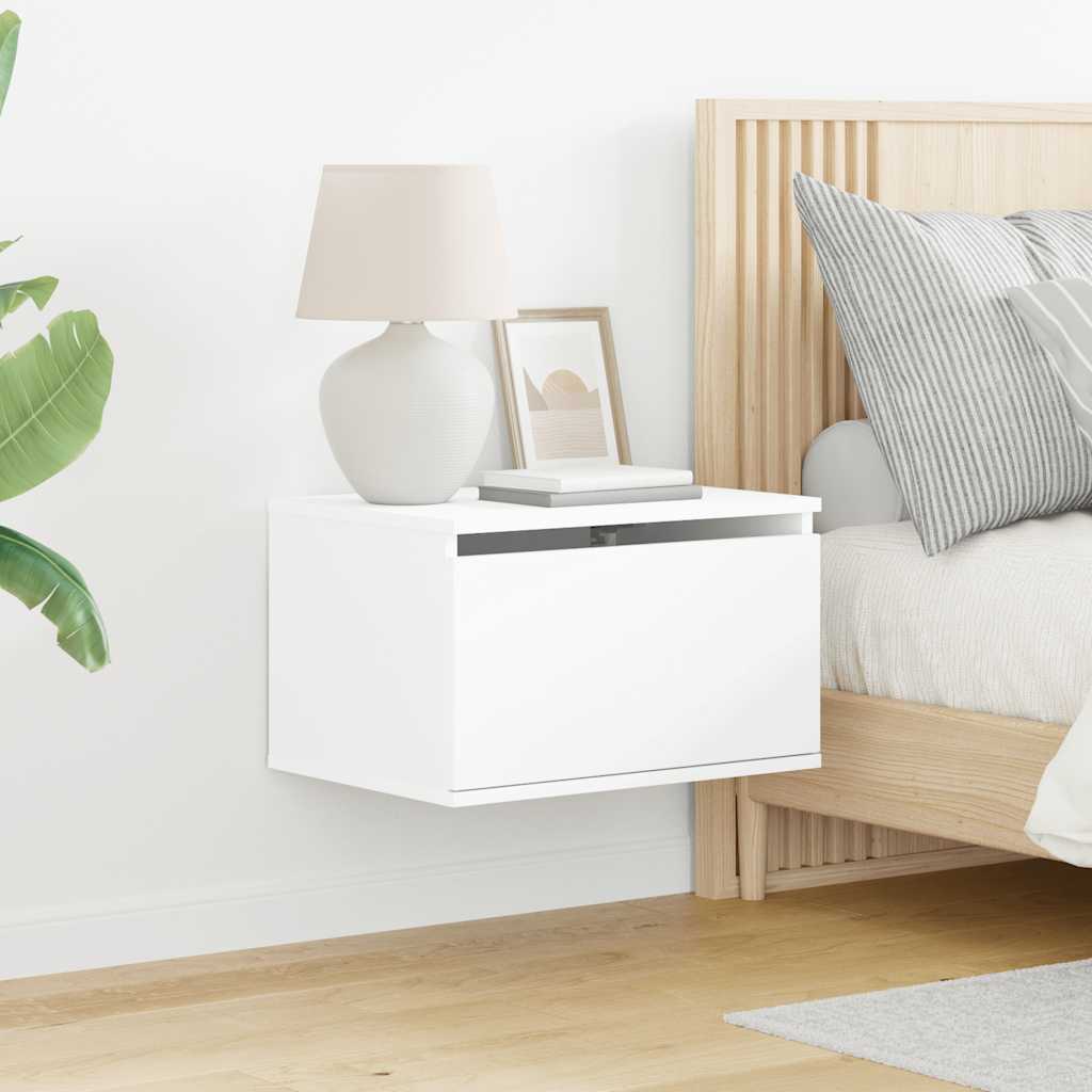 Mesas de cabeceira de parede com luzes LED 2 pcs branco