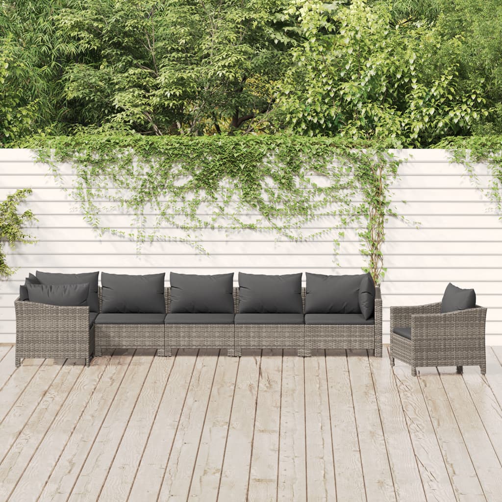 7 Pcs conjunto lounge de jardim c/ almofadões vime PE cinzento