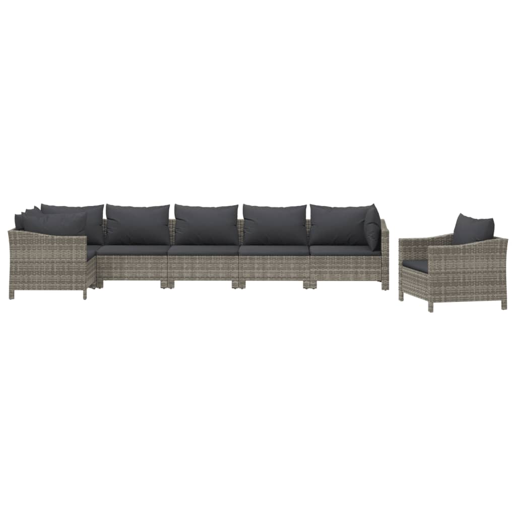 7 Pcs conjunto lounge de jardim c/ almofadões vime PE cinzento