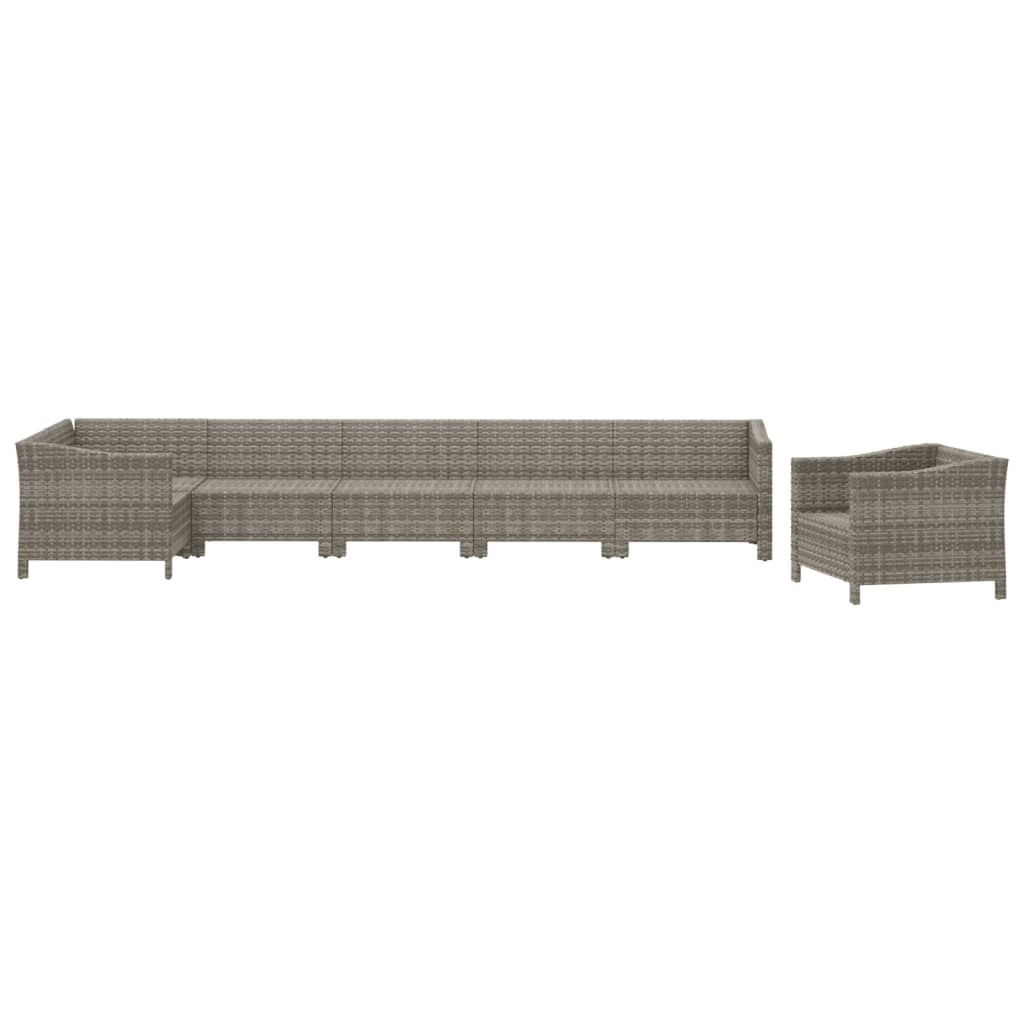 7 Pcs conjunto lounge de jardim c/ almofadões vime PE cinzento