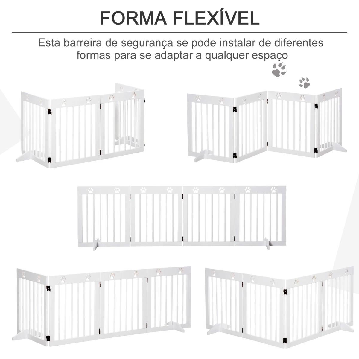 Barreira de segurança dobrável para cães grade de proteção de 4 painéis com pés para portas escadas corredor 204x30x61cm branco