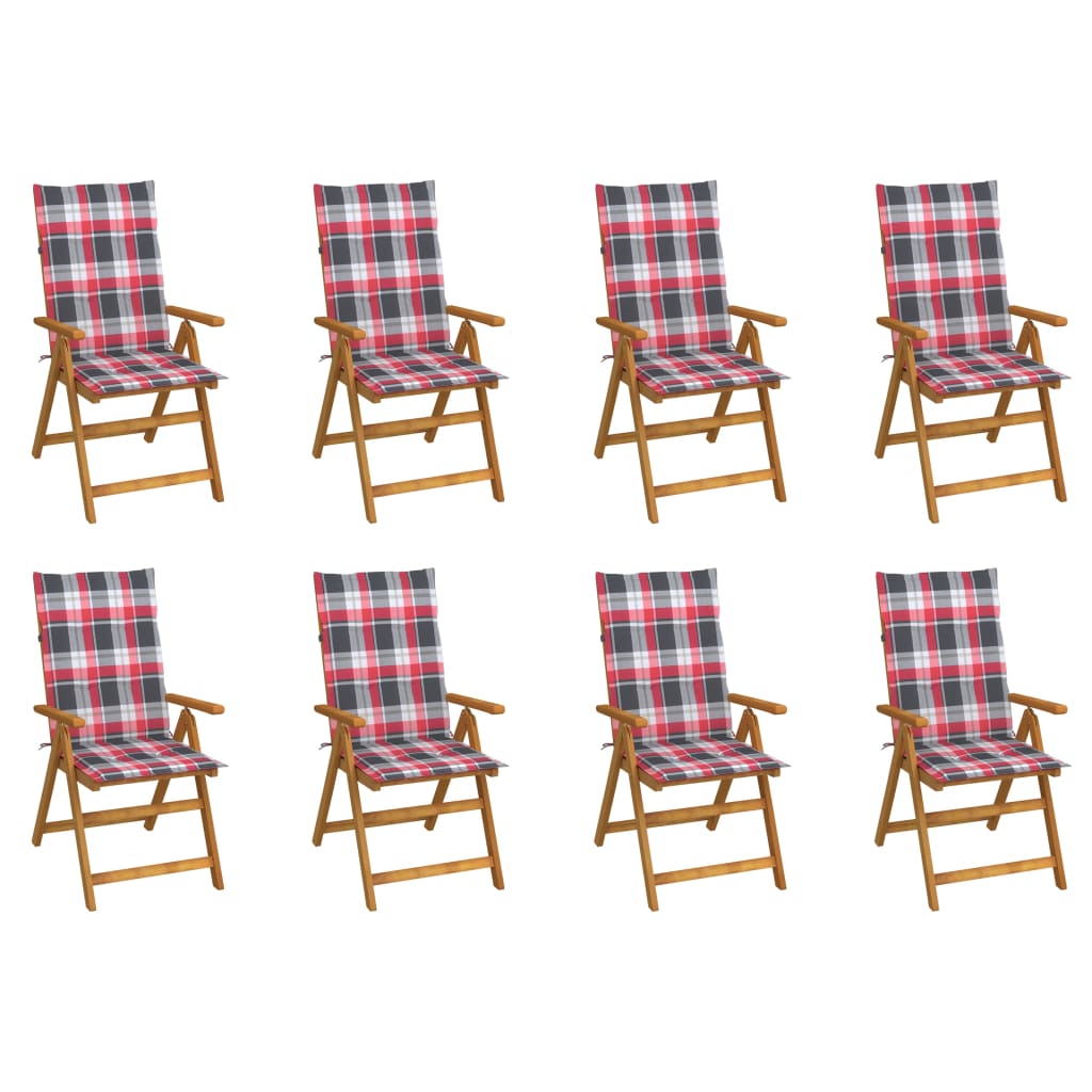 Cadeiras de jardim dobráveis c/ almofadões 8 pcs acácia maciça