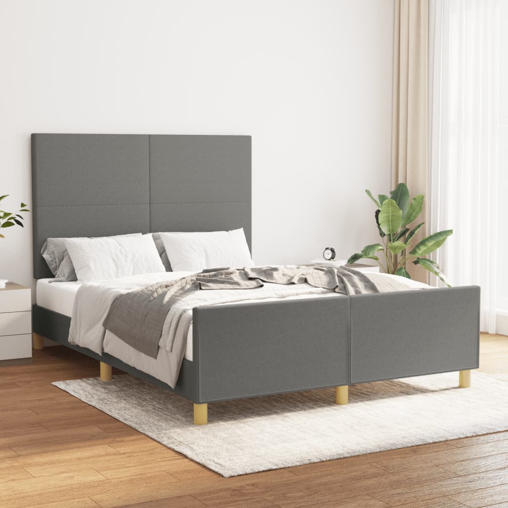 Estrutura de cama sem colchão 140x200 cm tecido cinzento-escuro
