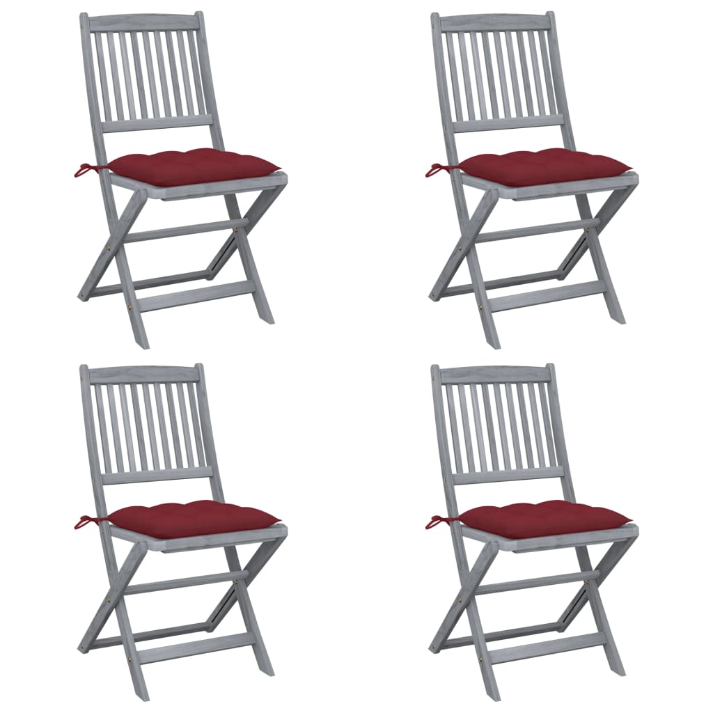 Cadeiras exterior dobráveis c/ almofadões 4 pcs acácia maciça