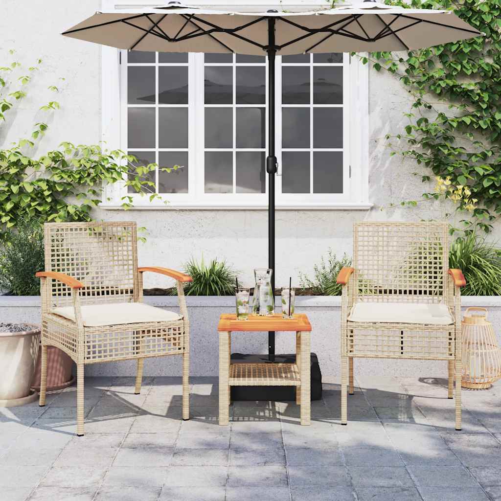 Cadeiras de jardim com almofadões 2 pcs vime PE/acácia bege