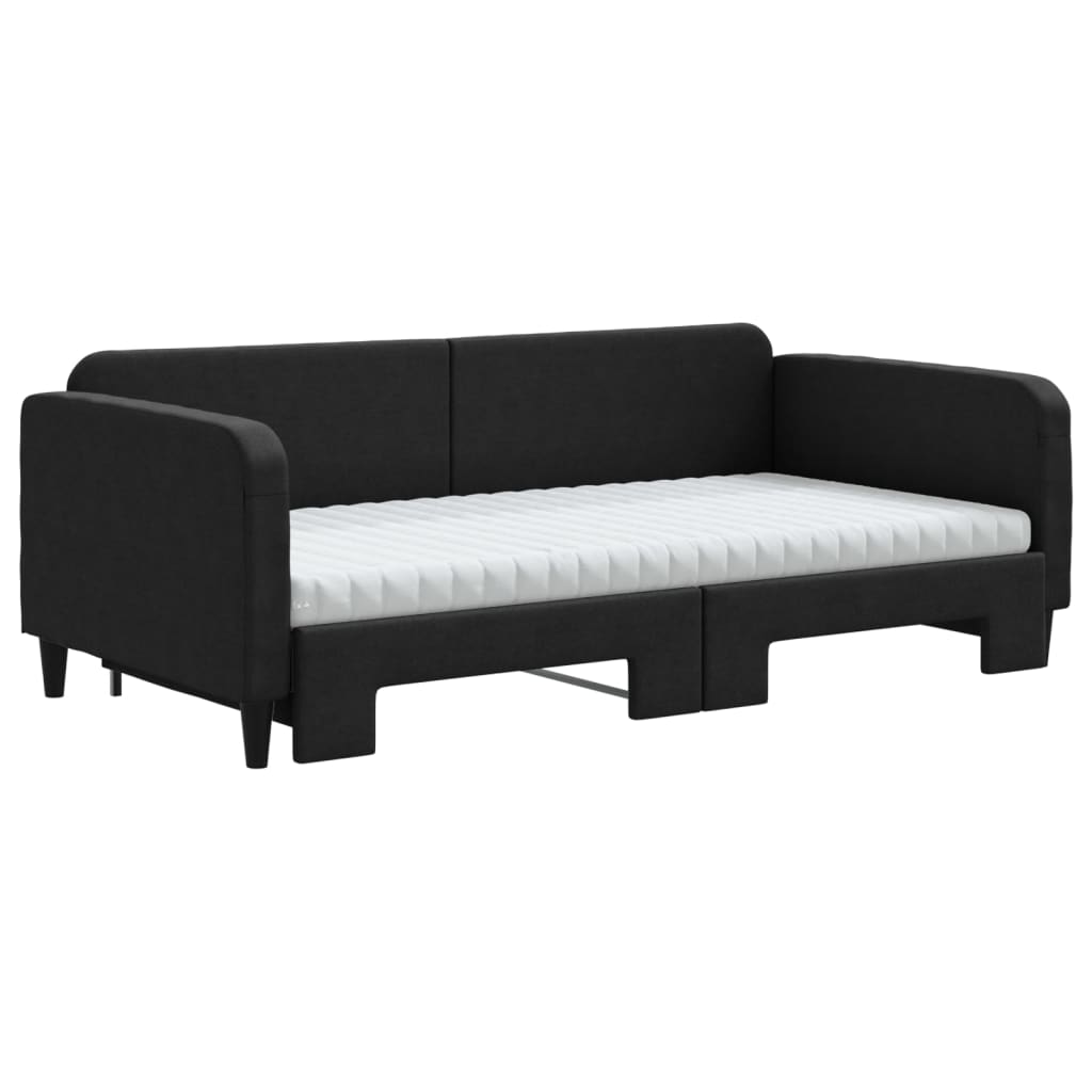 Sofá-cama com gavetão e colchões 100x200 cm tecido preto