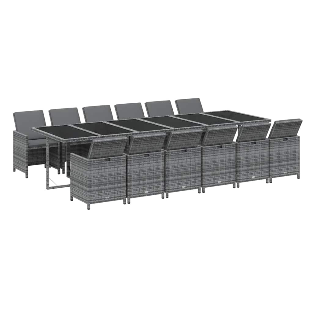13 Pcs conjunto jantar p/ jardim c/ almofadões vime PE cinzento