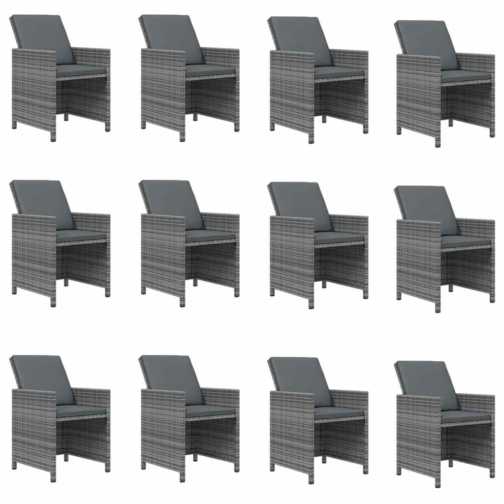 13 Pcs conjunto jantar p/ jardim c/ almofadões vime PE cinzento