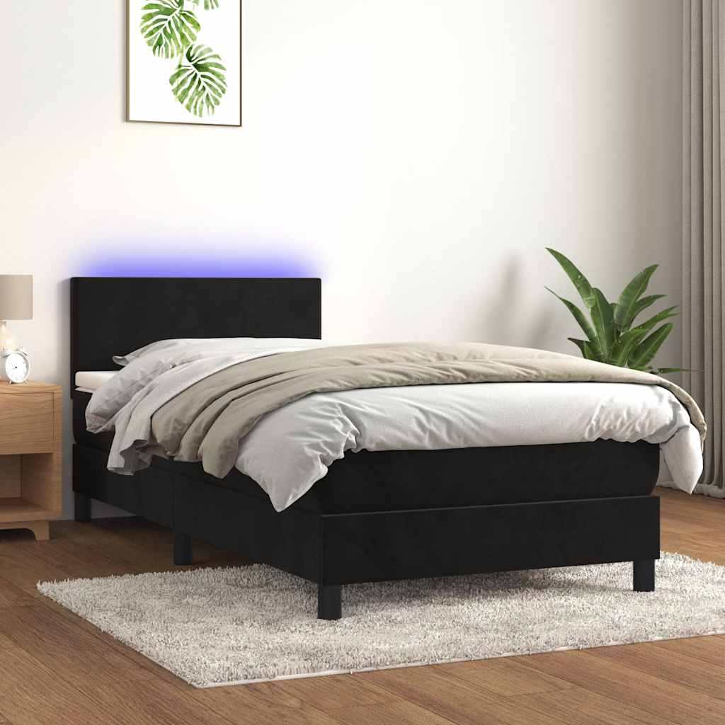 Cama box spring c/ colchão/LED 90x200 cm veludo preto