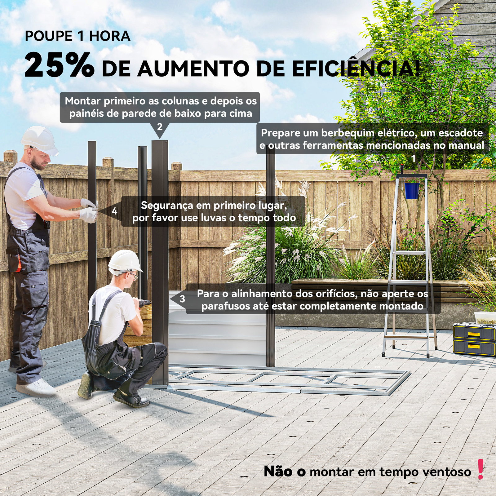 Abrigo de jardim exterior 2,36m² 213x120x194 cm com base reforçada (piso não incluído) e portas de correr madeira e marrom