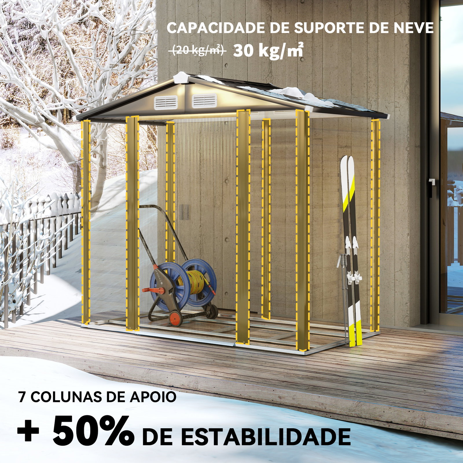 Abrigo de jardim exterior 2,36m² 213x120x194 cm com base reforçada (piso não incluído) e portas de correr madeira e marrom