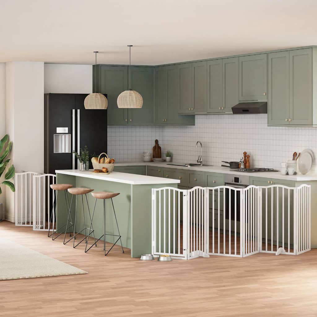 Portão p/ cães com porta dobrável 12 painéis 600cm álamo branco