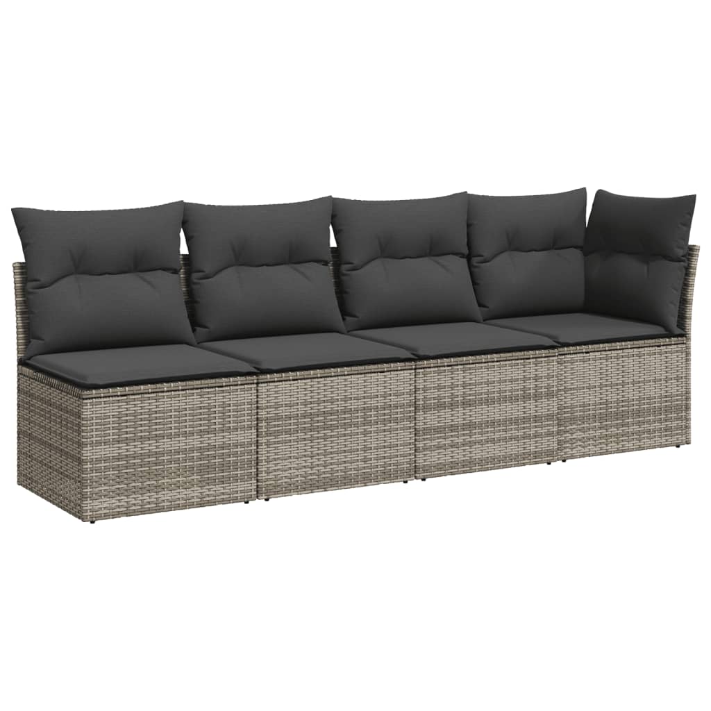 11 Pcs conjunto sofás de jardim c/ almofadões vime PE cinzento