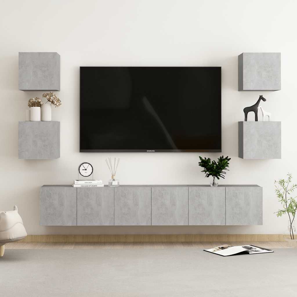 7 Pcs conjunto de móveis de TV contraplacado cinzento cimento