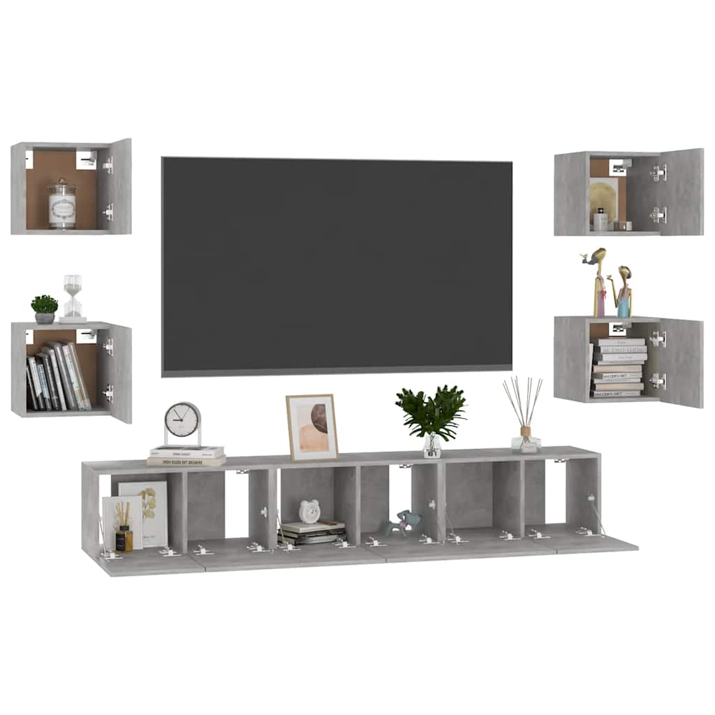 7 Pcs conjunto de móveis de TV contraplacado cinzento cimento