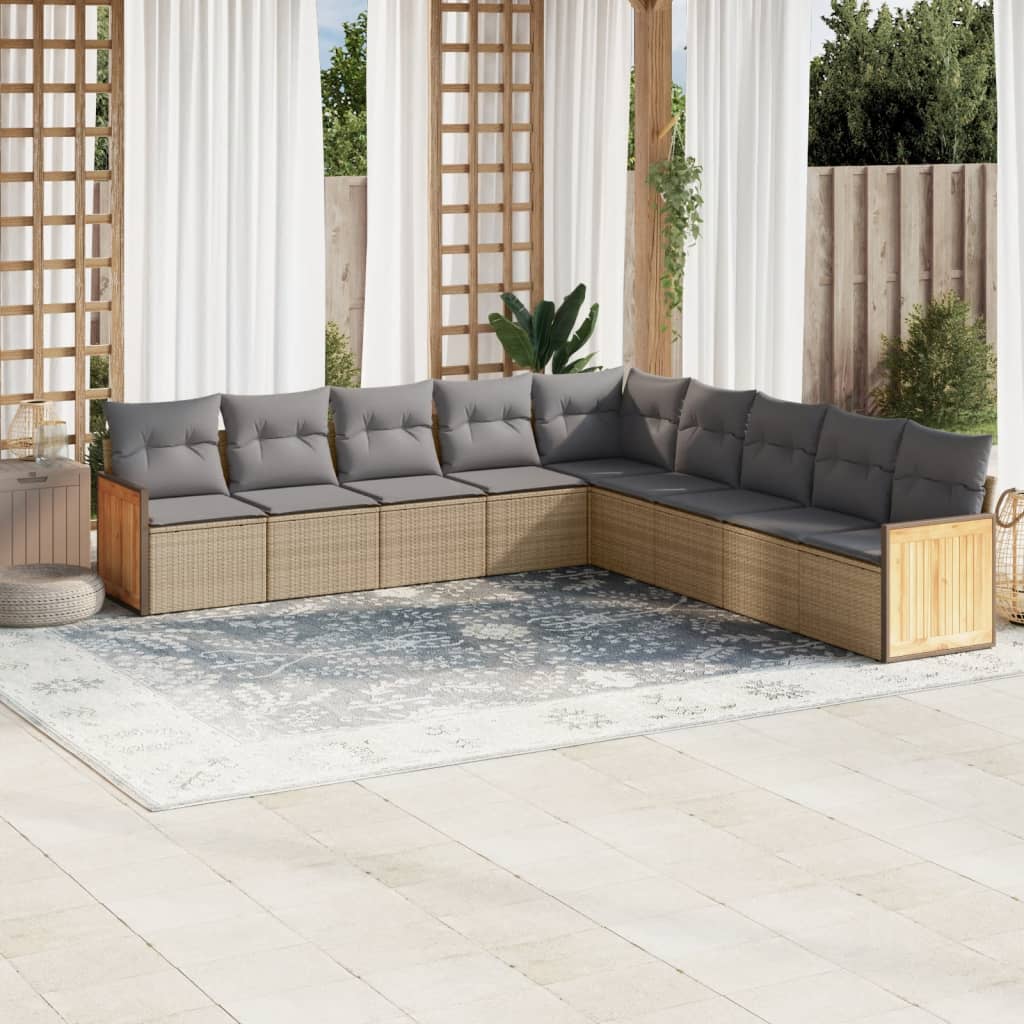 9 Pcs conjunto de sofás p/ jardim com almofadões vime PE bege