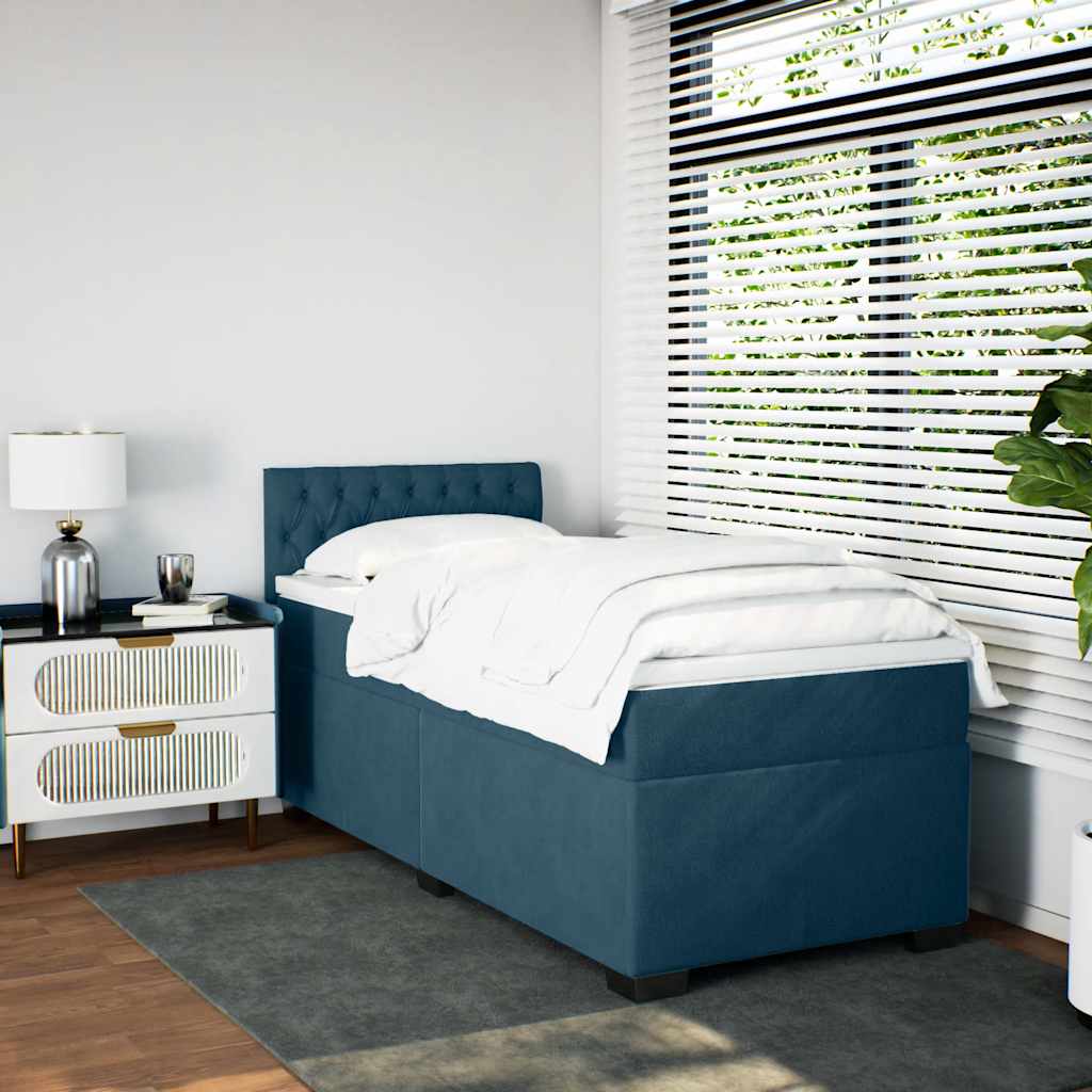 Cama com molas/colchão 100x200 cm veludo azul-escuro