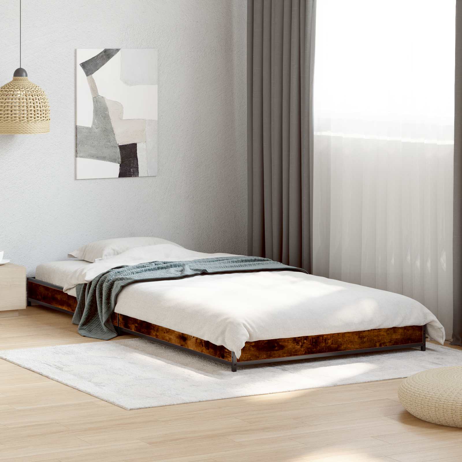 Estrutura da cama carvalho fumado 80 x 200 cm