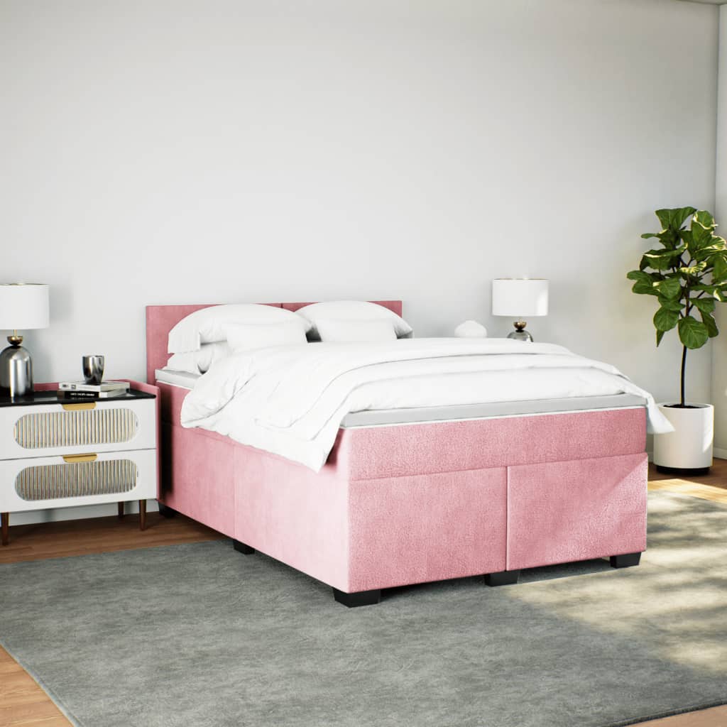Cama com molas/colchão 140x200 cm veludo rosa-escuro