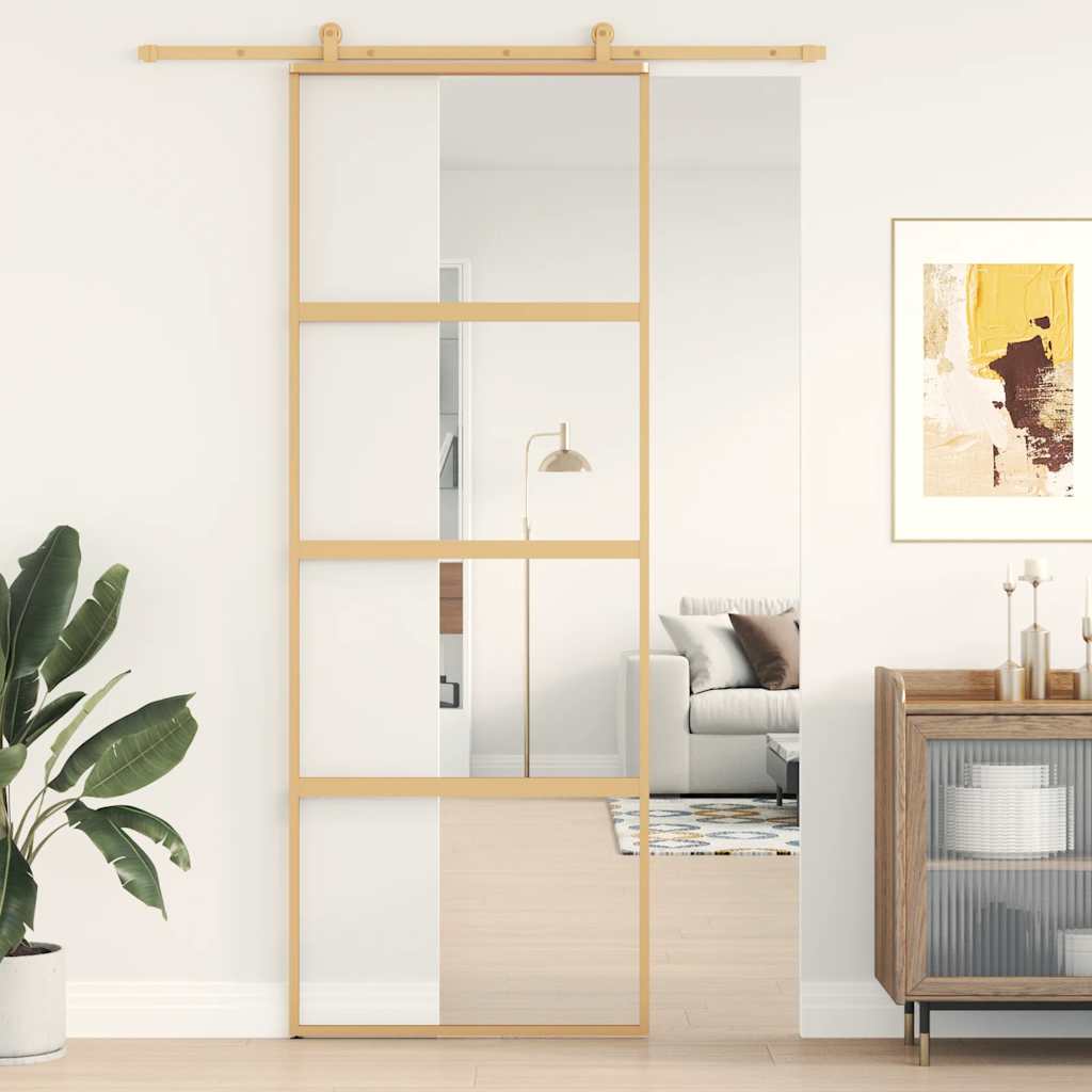 Porta deslizante 76x205 cm vidro esg/alumínio dourado