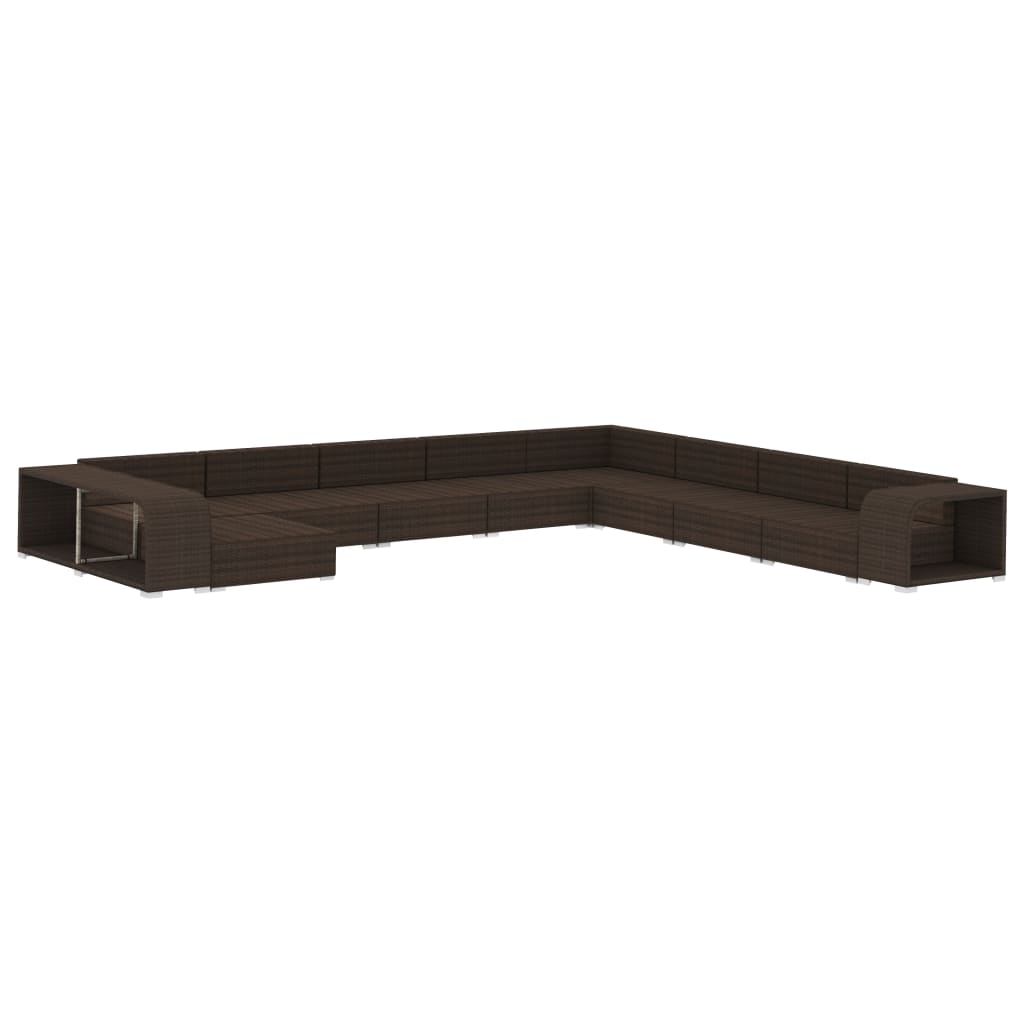 11 Pcs conjunto lounge jardim c/ almofadões vime PE castanho