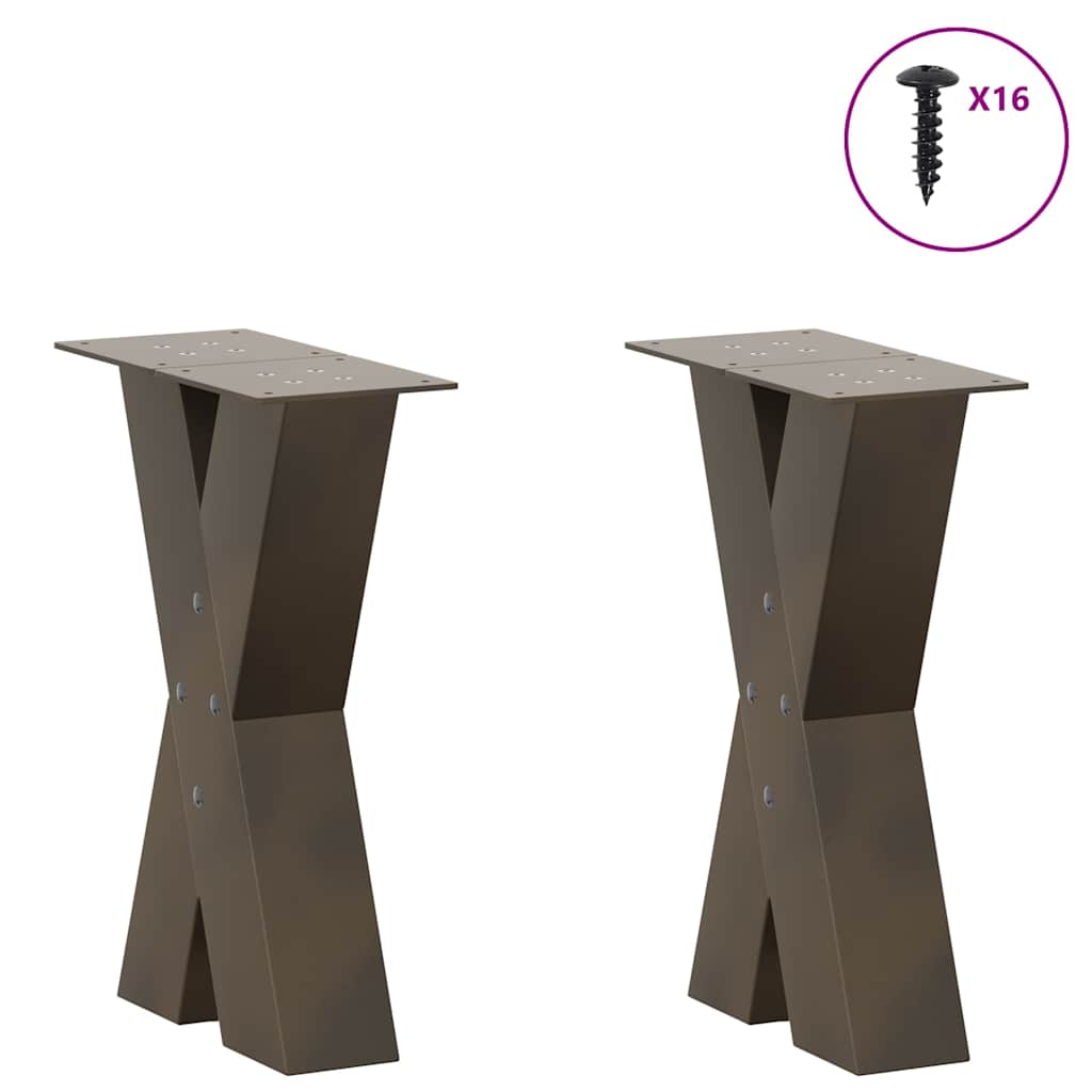 Pés para mesa de centro em formato de x, 2 peças, aço natural, 28x(42-43) cm, aço