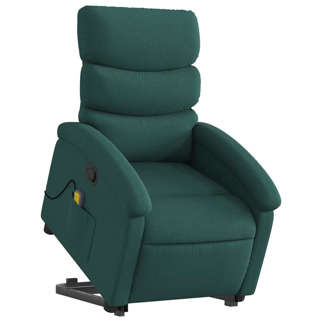 Poltrona reclinável elevatória de massagens tecido verde-escuro