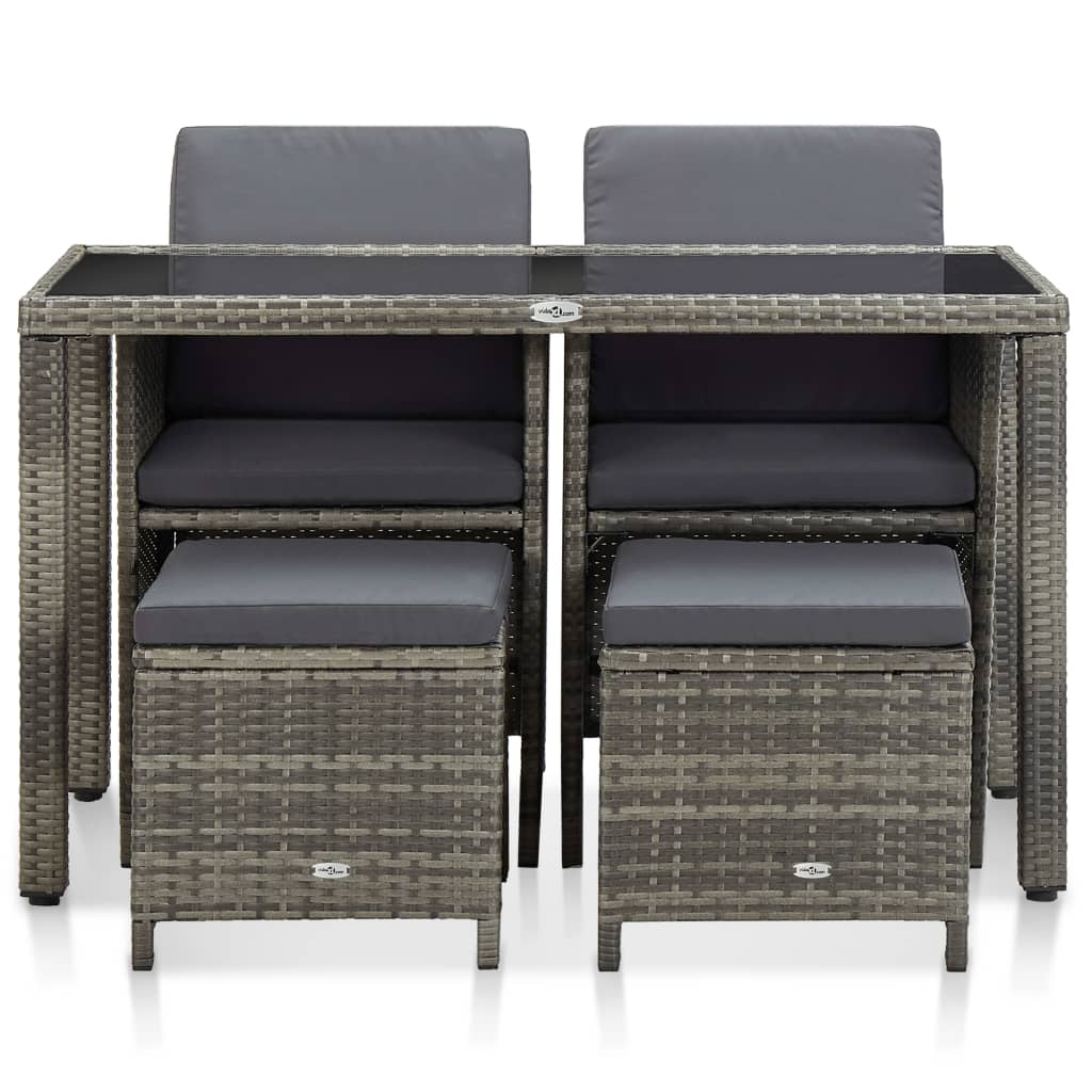 5 Pcs conjunto jantar exterior c/ almofadões vime PE cinzento