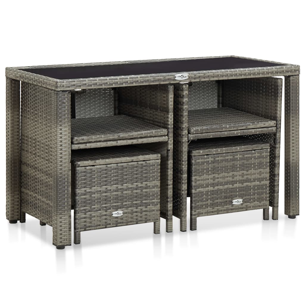 5 Pcs conjunto jantar exterior c/ almofadões vime PE cinzento
