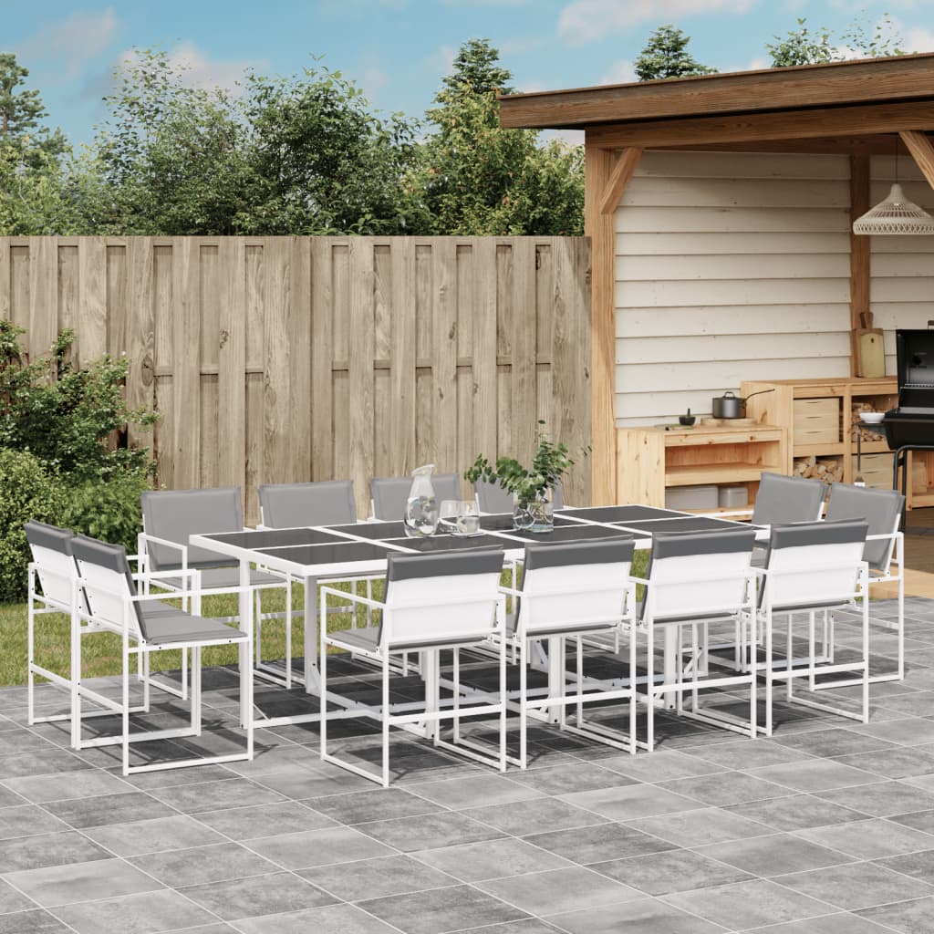 13 Pcs conj. de jantar p/ jardim c/ almofadões textilene branco
