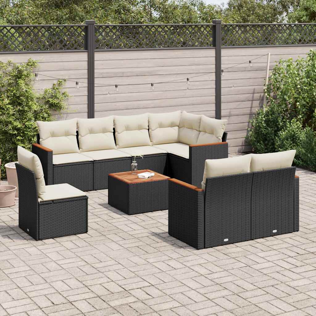 9 Pcs conjunto de sofás p/ jardim c/ almofadões vime PE preto