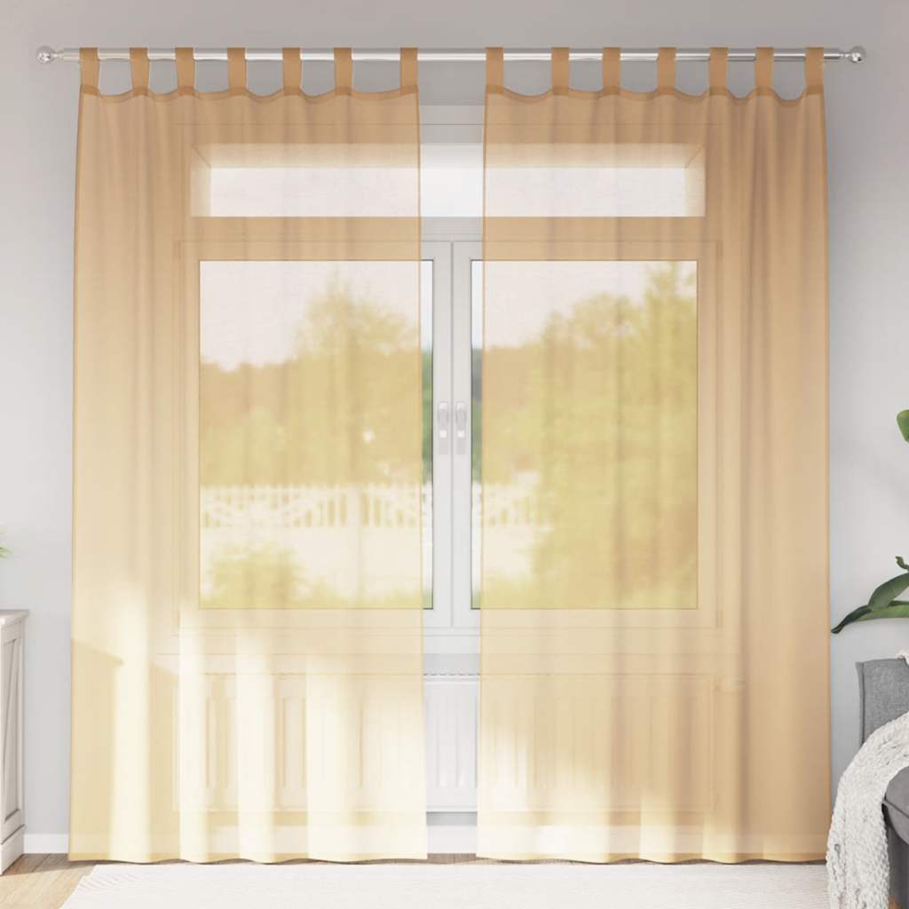 Cortinas de voile com bolsos para varão 2 pcs areia