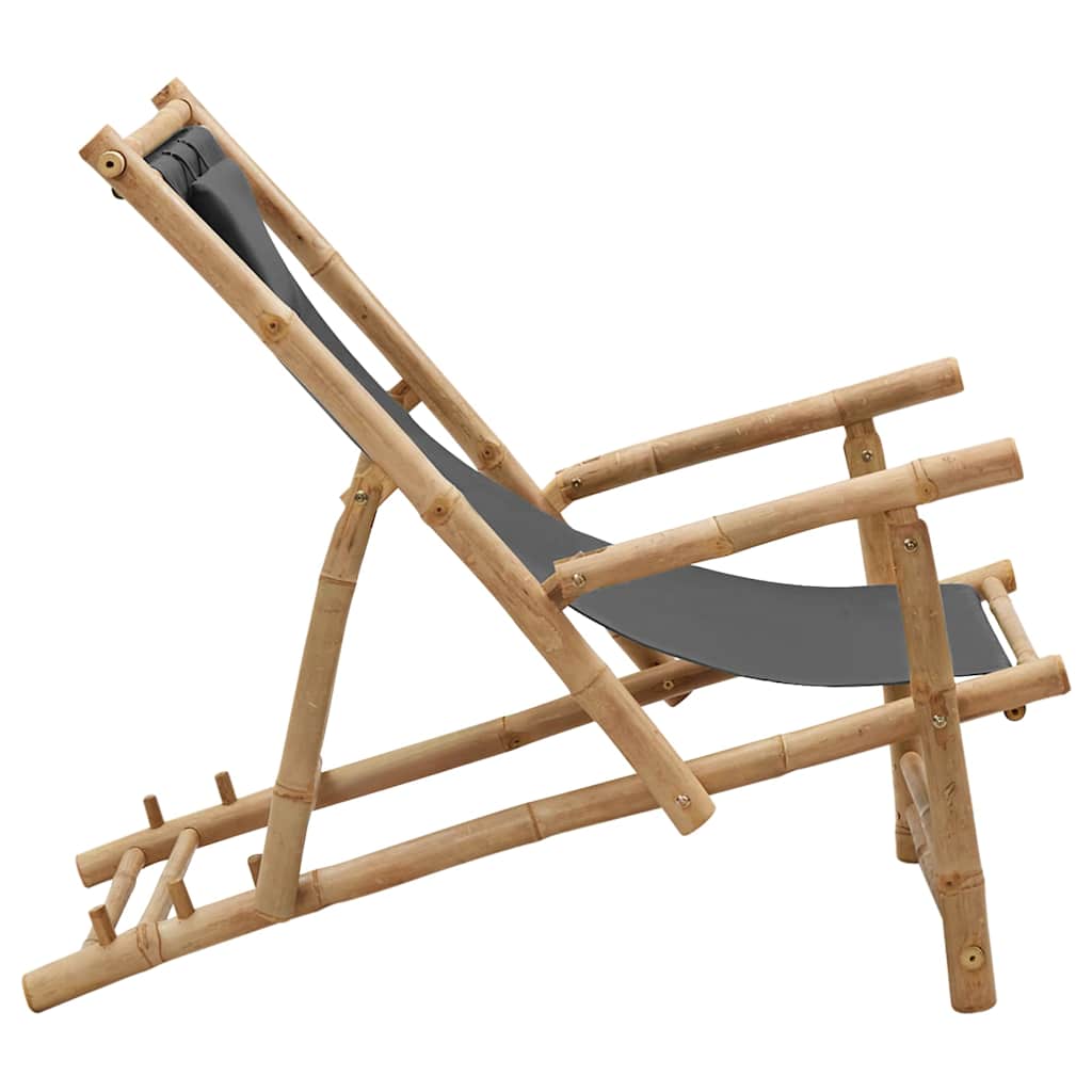 Cadeira de terraço de bambu e lona cinzento-escuro