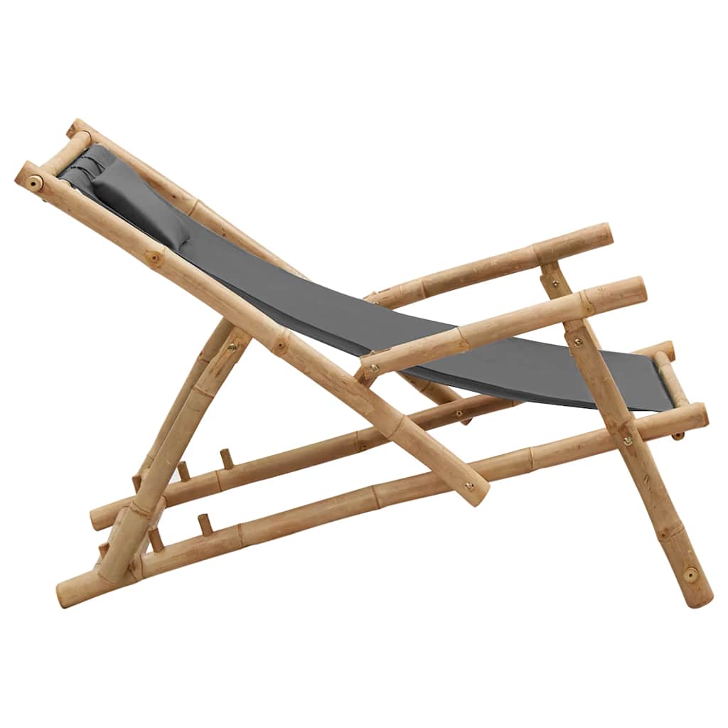 Cadeira de terraço de bambu e lona cinzento-escuro