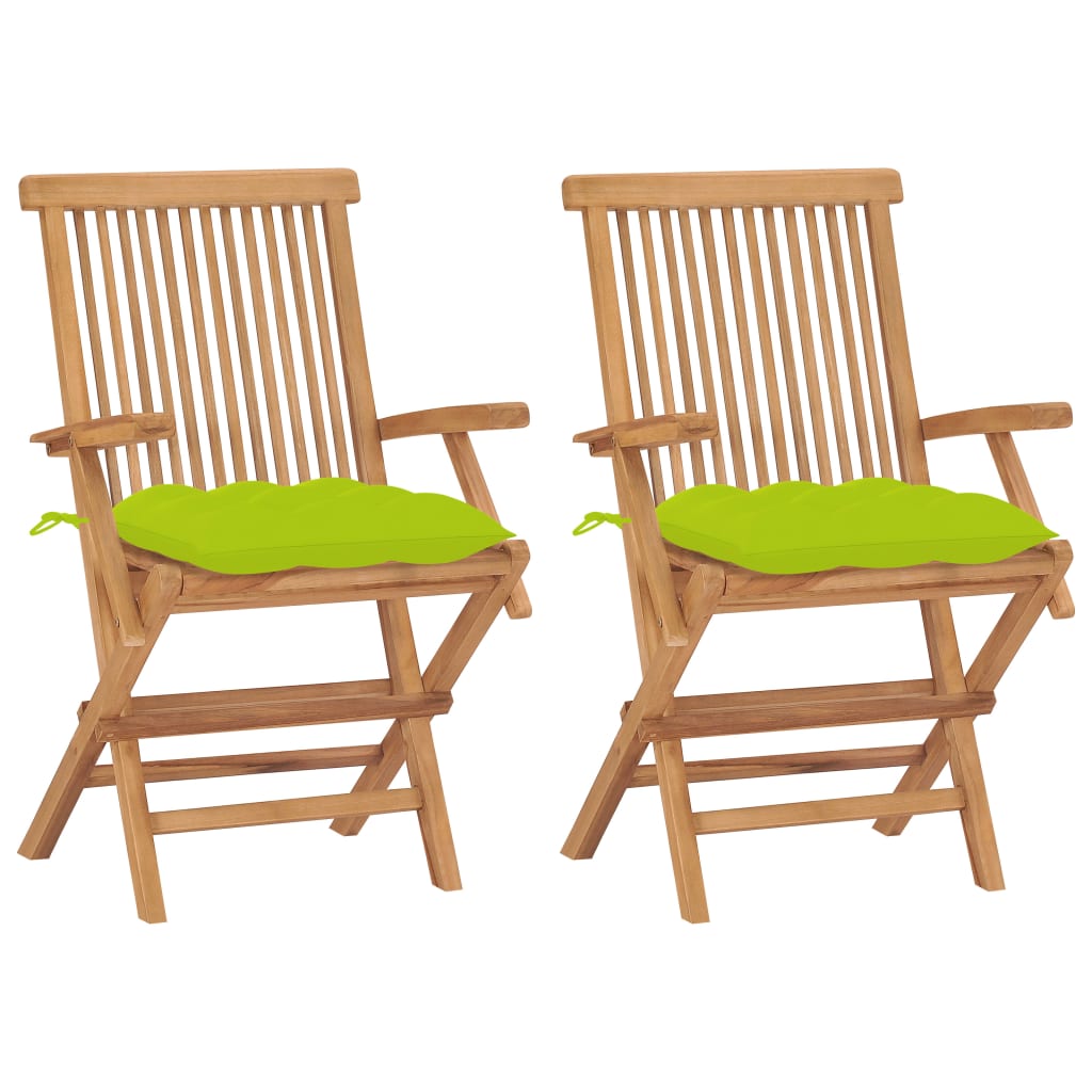 Cadeiras jardim c/ almofadões verde brilhante 2 pcs teca maciça