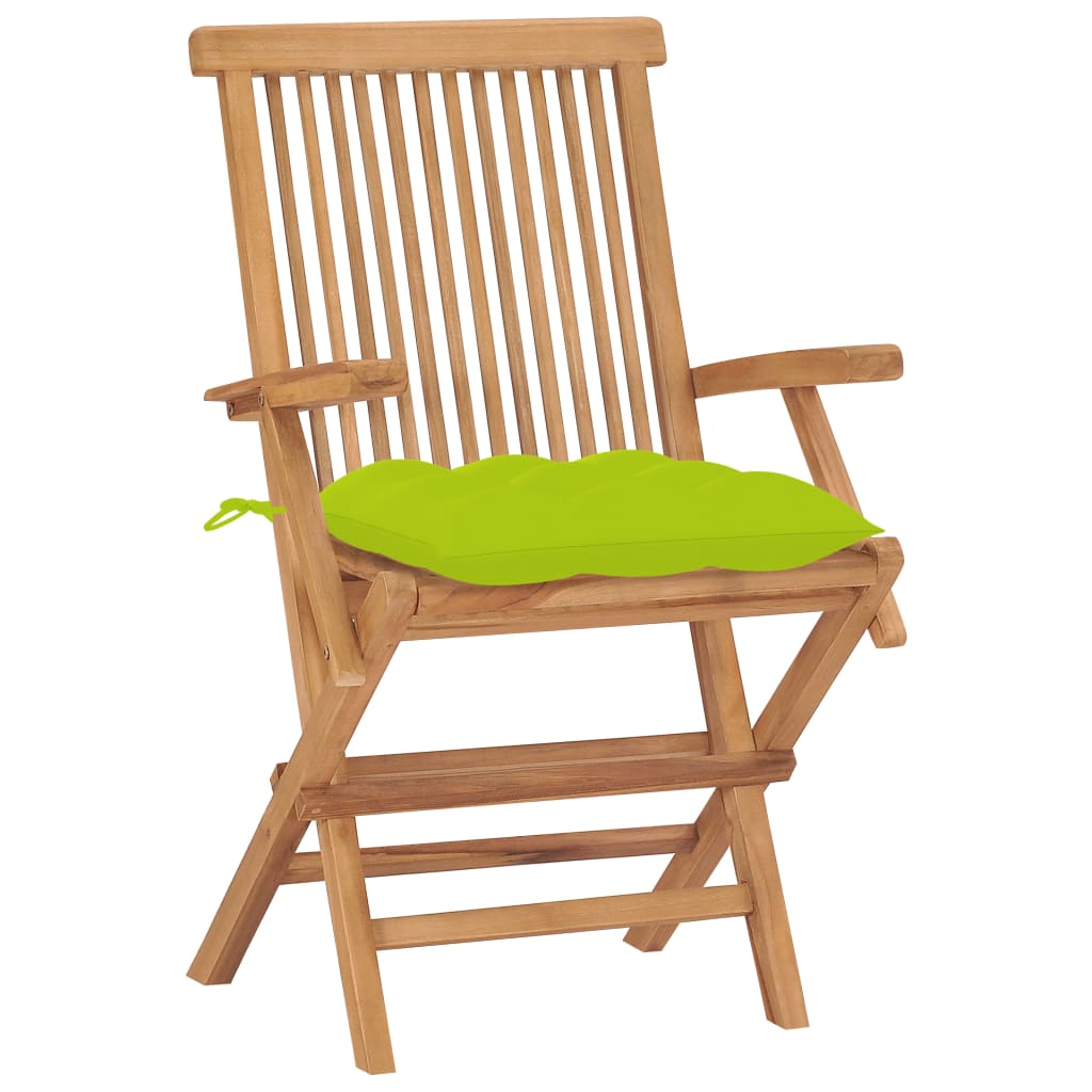 Cadeiras jardim c/ almofadões verde brilhante 2 pcs teca maciça