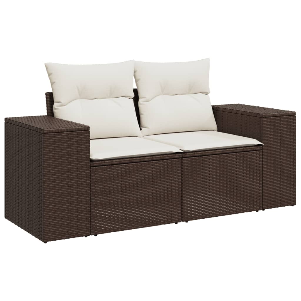 7 Pcs conjunto de sofás jardim c/ almofadões vime PE castanho