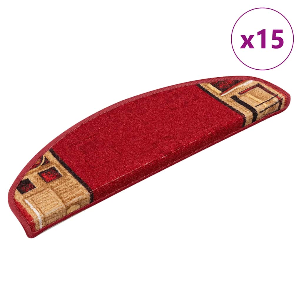 Tapetes de escada adesivos 15 pcs 65x21x4 cm vermelho