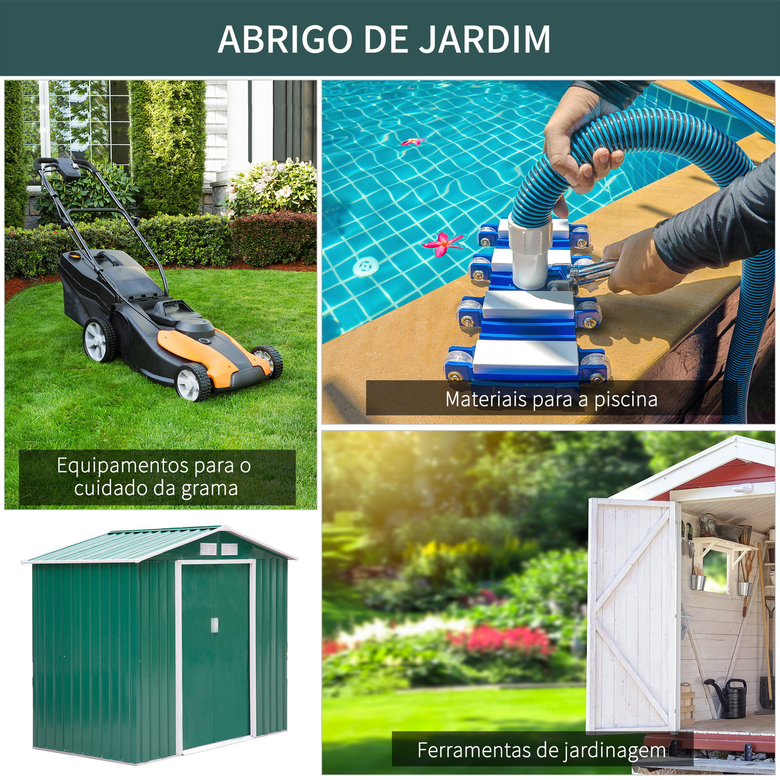 Abrigo de jardim 213x130x185cm abrigo de jardim metálico de exterior com 2 portas deslizantes e 4 janelas verde