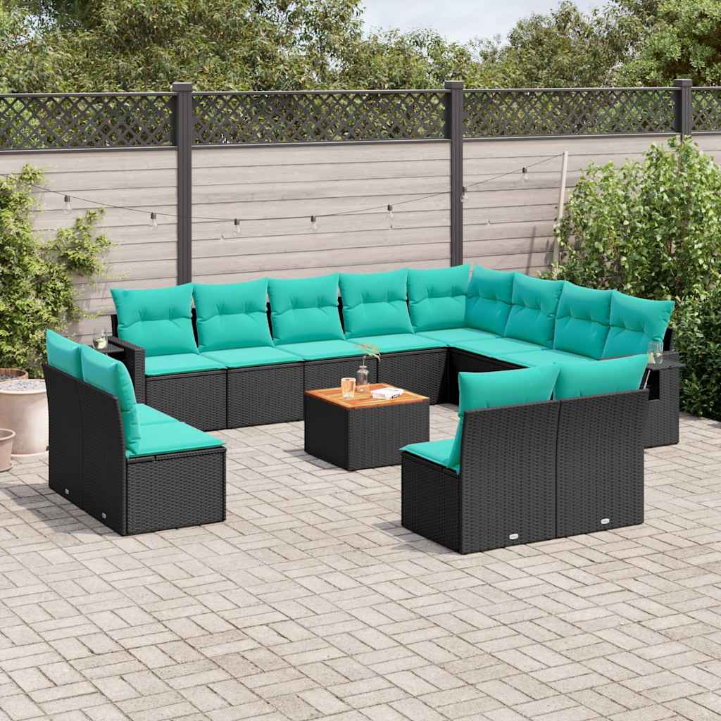Conjunto de sofá de jardim com 13 peças e almofadas em rattan sintético preto