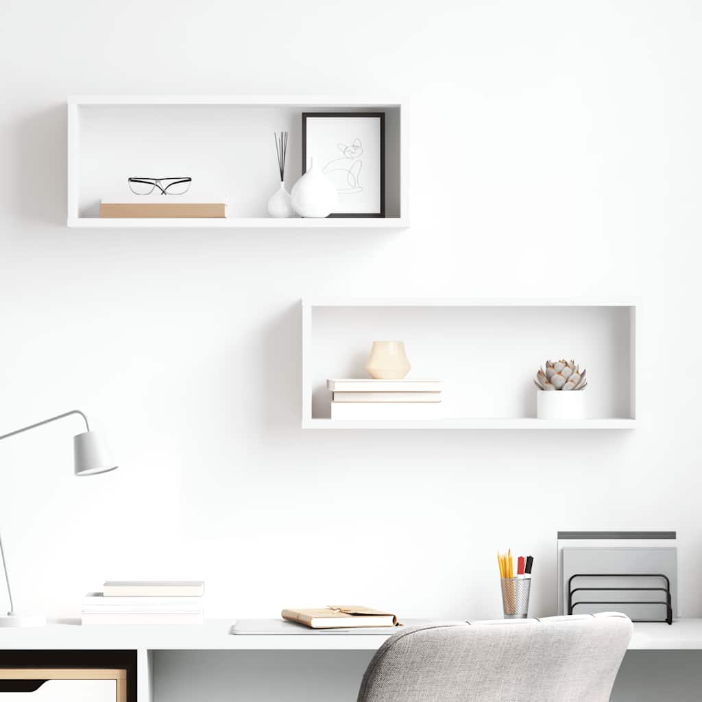 Prateleiras parede forma de cubo 2 pcs derivados madeira branco