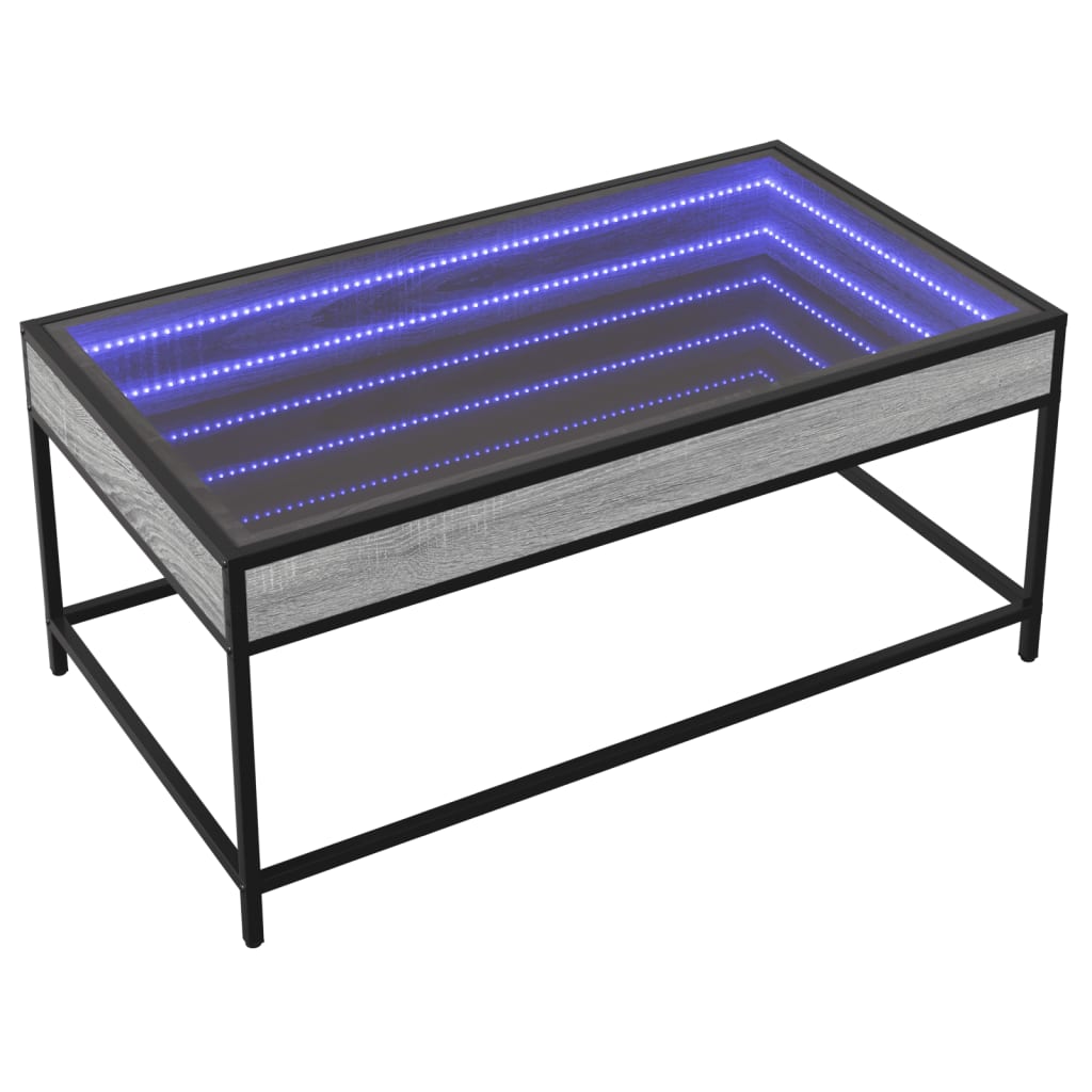 Mesa de centro luzes LED infinity 90x50x41 cm cinzento sonoma