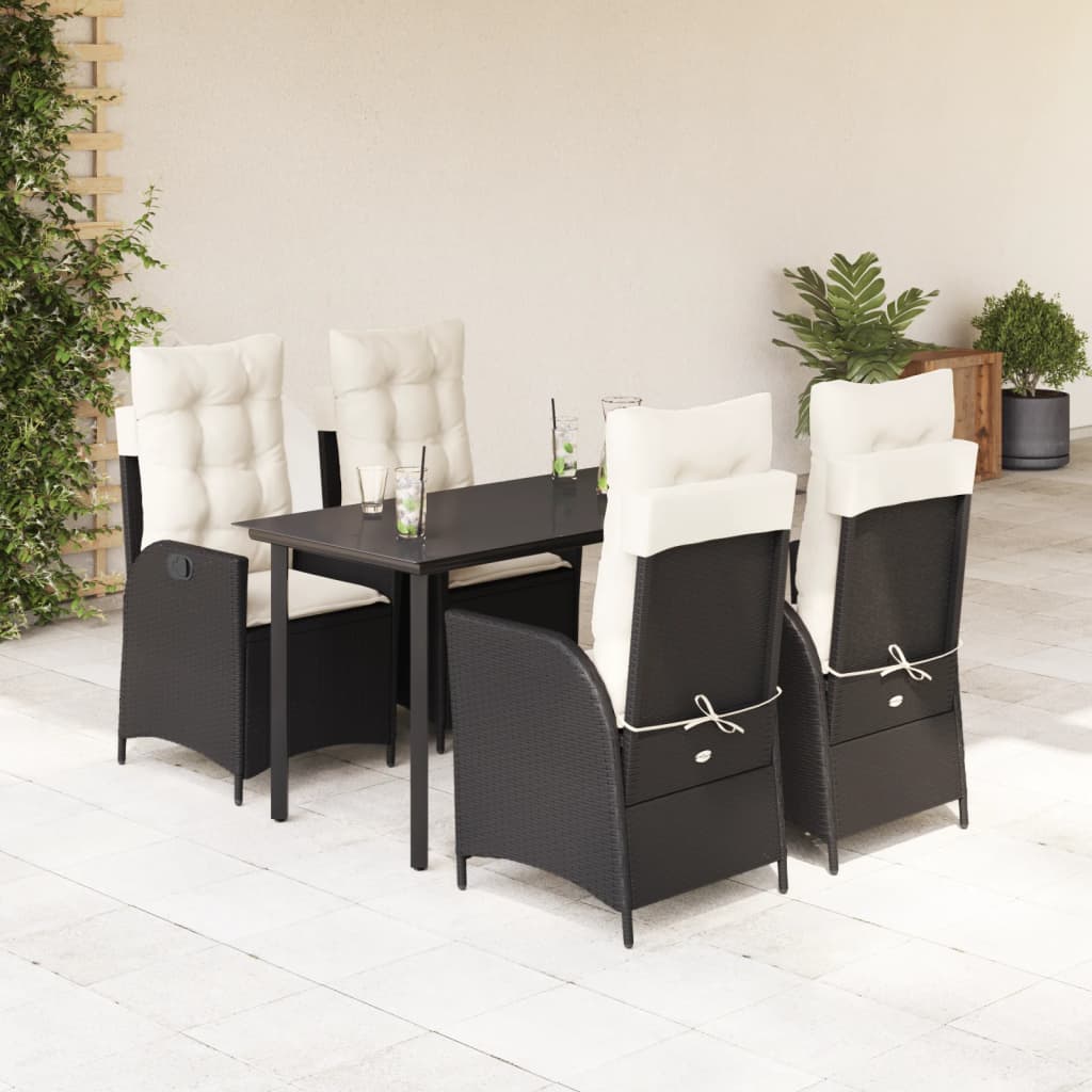 5 Pcs conjunto de jantar p/ jardim c/ almofadões vime PE preto