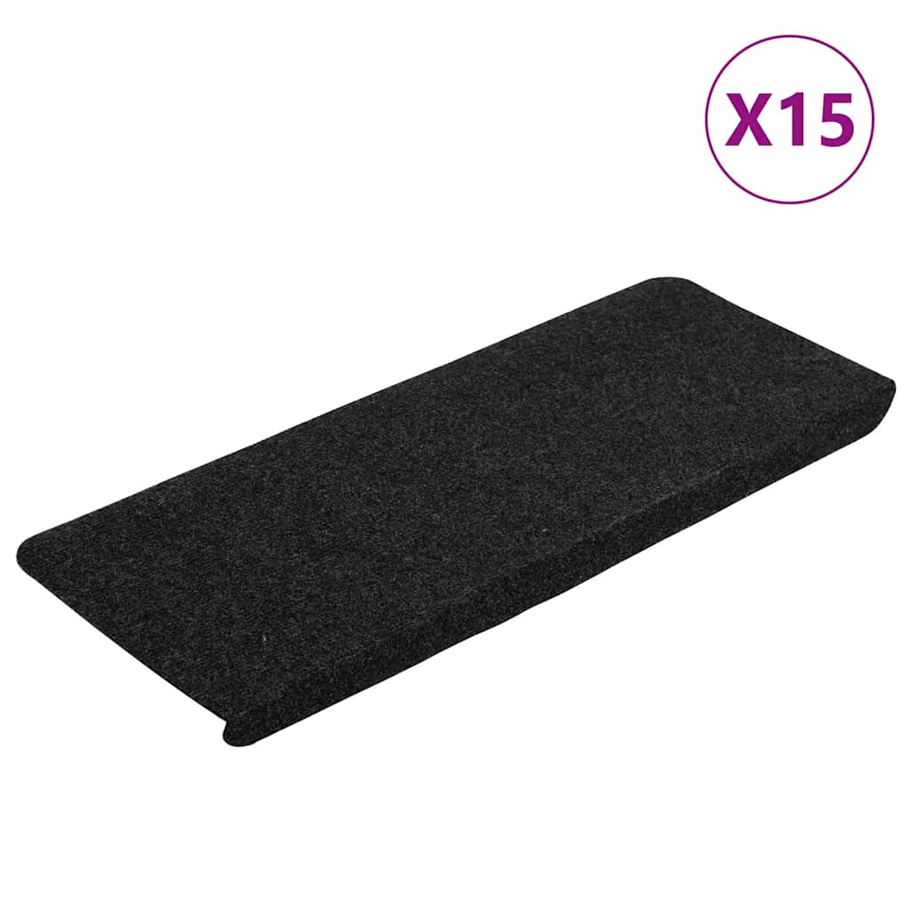 Tapetes de escada autoadesivos 15 pcs 65x24,5x3,5 cm preto