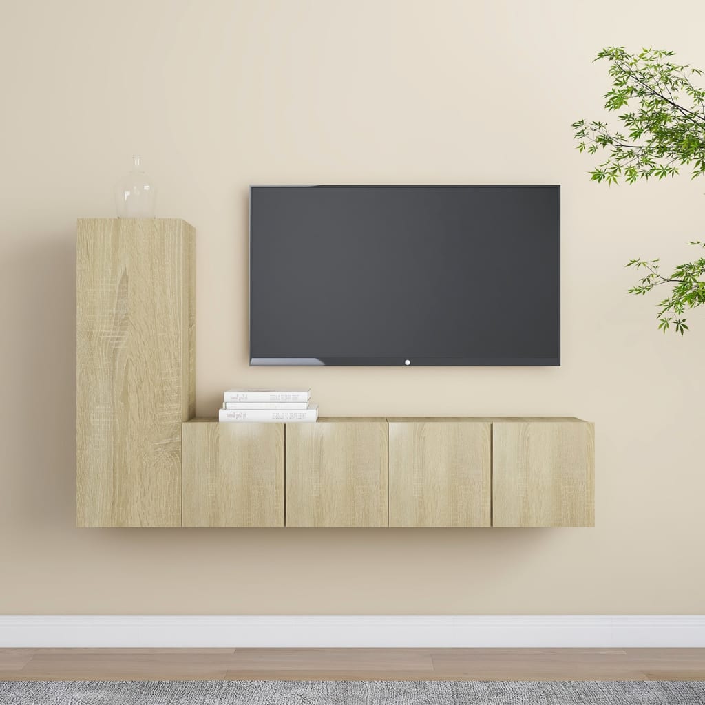 3 Pcs conjunto móveis de TV derivados madeira carvalho sonoma