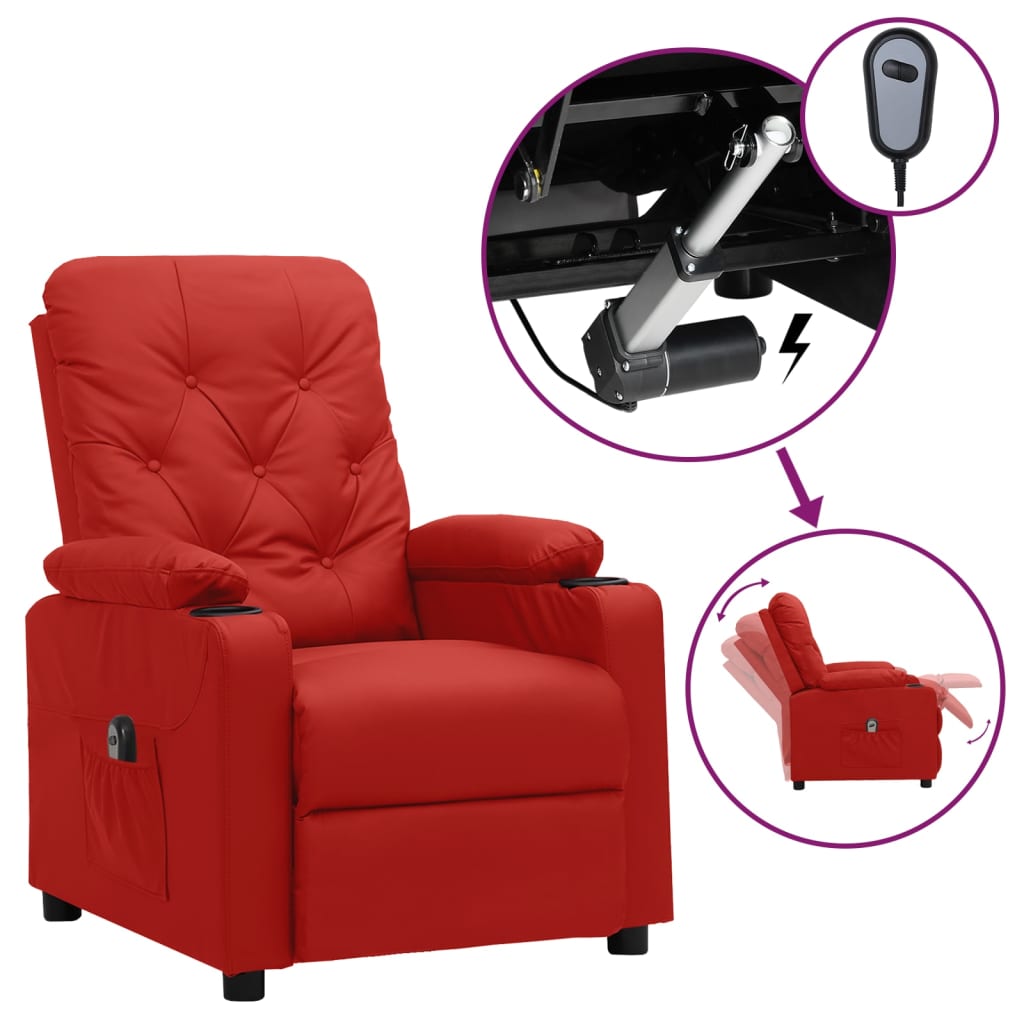 Poltrona reclinável elétrica couro artificial vermelho tinto